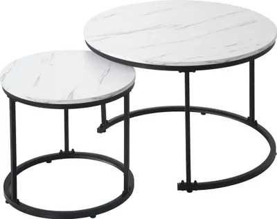Produktbild von okwish Runder Couchtisch 2er Set Satz Couchtisch Wohnzimmer Runder geschachtelter Beistelltisch Weiß