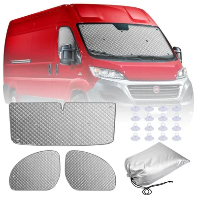 Immagine prodotto di 3 tappetini termici parasole per FIAT Ducato dal 2006, per oscurare, isolare termicamente e garantire la privacy