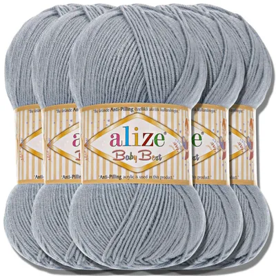 Productafbeelding van Alize 5x 100g Baby Best garen, anti-pluis, effen kleur, geschikt voor haken en breien (zilvergrijs | 119)