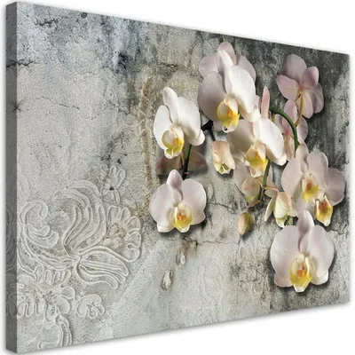 Zdjęcie produktu dla Obraz na płótnie Słoneczne orchidee kwiaty 90x60 Feeby Beżowy obraz na ścianę gotowy do zawieszenia