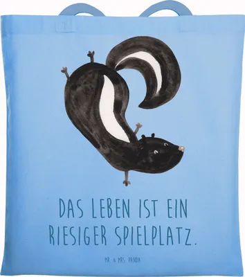 Produktbild von Mr. & Mrs. Panda Tote Bag Stinktier Handstand - Sky Blue - Geschenk, Spielplatz, Tragetasche, Wildtier, Tasche, Skunk, Raubtier, Beutel, dokumententasche, Stinker