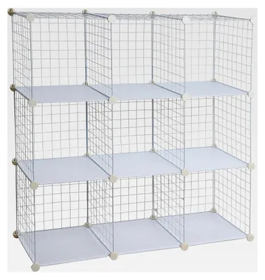 Produktbild von Regalsystem Steckregal 9 Fächer Gitter Metall Würfelregal Stufenregal Weiß