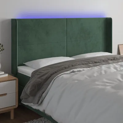 Produktbild von Cloris Designermöbel LED Kopfteil Dunkelgrün 203x16x118/128 cm Samt 2024 Neu