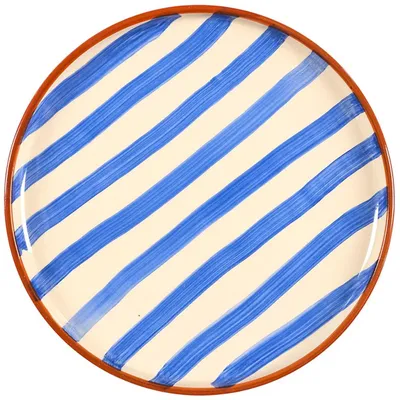 Image de HowHomely : Assiette à dessert, assiette plate de 20 cm, bleu beige, assiette à gâteau, rayures