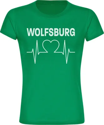 Produktbild von multifanshop Damen T-Shirt - Wolfsburg - Herzschlag, grün, Größe M
