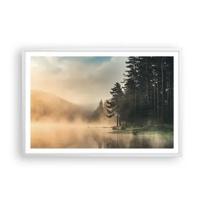 Produktbild von Gerahmtes Poster - Weißer Rahmen - Nebel See Wald - 91,5x61 cm - Wand Bild - Wanddeko - Wandbilder - Kunstposter - Wandposter - Bilderrahmen - Bilder - Kunstdruck - Wanddekoration - P2WAA91x61-4440