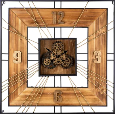 Produktbild von Casablanca by Gilde Wanduhr "Aruba" schwarz/braun/goldfarben, mit MDF-Hintergrund in Holzoptik benötigte Batterien: 1xAA Batterie für Uhr / 2xAA Batterie für Bewegung der Zahnräder , H.90 cm, 51325