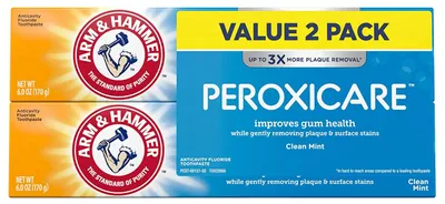 Produktbild von 2x Zahnpasta-Set, Arm & Hammer, Peroxid-Zahnweiß-Zahnpasta, Minzgeschmack, mit Fluorid, 2x 170gr