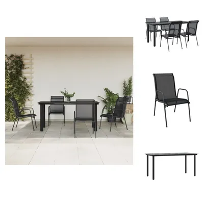 Produktbild von vidaXL 5-tlg. Garten-Essgruppe Schwarz Stahl und Textilene -  Gartenmöbel-Sets