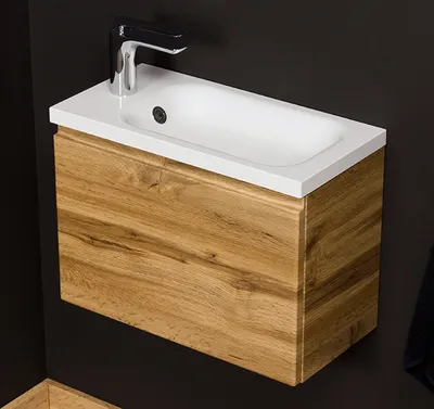 Produktbild von Quentis Badmöbel Gäste-WC FAROS, Breite 50 cm, Eiche Natur, Waschbeckenunterschrank montiert