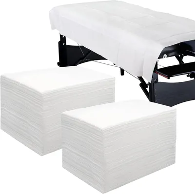 Productafbeelding van Verpakking van 200 wegwerp onderlagen voor massagebanken en massagestoelen, geschikt voor spa's, tattoostudio's, gemaakt van non-woven materiaal, afmetingen 80 x 180 cm (100 x 200 cm)
