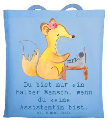 Produktbild von Mr. & Mrs. Panda Shopping Tasche Assistentin Herz - Sky Blue - Geschenk, Tragetasche, Tote Bag, Jutebeutel, Einkaufstasche