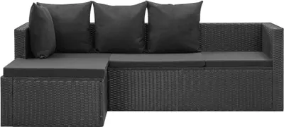 Produktbild von vidaXL 4-tlg. Garten-Lounge-Set Schwarz mit Auflagen Poly Rattan