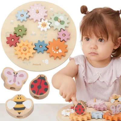 Produktbild von VIGA PolarB Montessori-Holzzahnräder – Buntes Lernpuzzle