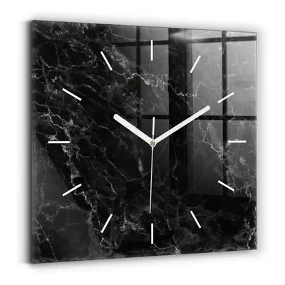 Produktbild von Wallfluent Wanduhr – Stilles Quarzuhrwerk - Uhr Dekoration Wohnzimmer Schlafzimmer Küche - Zifferblatt mit Striche - weiße Zeiger - 30x30 cm - Dunkler Marmor