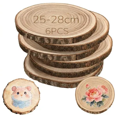 Produktbild von Elzusha – Set aus 6 unbehandelten Paulownia-Holzscheiben zur Dekoration
