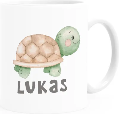 Produktbild von Kindertasse Kunststoff Schildkröte Tiermotive Watercolor personalisierte Geschenke Namenstasse Jungen Mädchen SpecialMe® weiß Kunstoff-Tasse