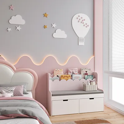 Produktbild von Kindersitzbank mit Regal 'Vestnes' mit 2 Schubladen 100 x 45 x 70 cm Baumwolle Candy / Weiß