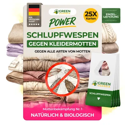 Produktbild von Schlupfwespen gegen Kleidermotten, 25 Karten x 1 Lieferung, Green Guardia -der  Mottenschutz, Alternativ zu: Mottenfalle, Mottenkugel, Klebefalle