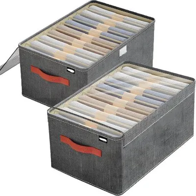 Image de Organiseur de placard à 9 compartiments, empilable, pour t-shirts et jeans, avec couvercle