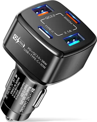 Produktbild von 4-in-1 Usb Ladegerät Schnellaufladen Dock Type-c 38w Pd Qc3.0 3.1a 2usb Dual Line Auto Adapter Schwarz