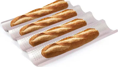 Produktbild von CANDeal Perforierte Baguette-Pfanne mit 4 Schlitzen, französische Baguette-Brotpfanne, Antihaft-Baguette-Pfanne zum Backen