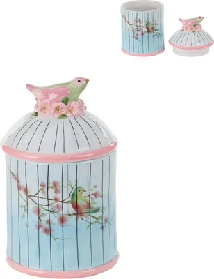 Productafbeelding van Goodwill koekendoos, opbergbox, vogelkooi, blauw-roze, hoogte 21 cm