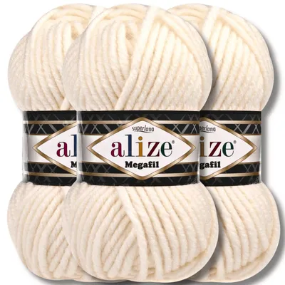 Obrázok produktu pre Alize 3x 100g Superlana Megafil, hrubá priadza, univerzálna, vhodná na háčkovanie a pletenie (krémová - 310)