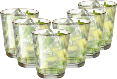 Produktbild von OTIX Wassergläser Set von 6 stapelbar 350 ml Mit goldener Rand Relief Rippenglas Transparentes Glas