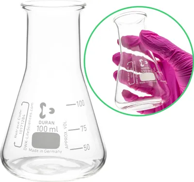 Obrázok produktu pre Sklenená Erlenmeyerova banka 100 ml Boro 3,3 so širokým hrdlom DURAN