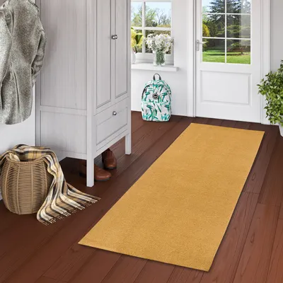 Produktbild von Luxus Läufer Hochflor Shaggy Teppich Velvet Curry, Größe:80x200 cm