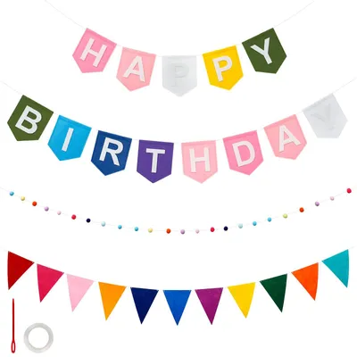 Geburtstagsdeko aus Filz: Happy Birthday Banner, Girlande & Pompons