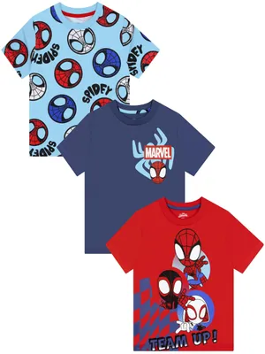 Produktbild von Marvel Spider-Man T-Shirt Jungen 3er-Pack, Spidey & Friend T Shirt Set mit Miles Morales & Gwen Stacy, Kinderkleidung 128