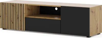 Produktbild von FURNLUX Fernsehtisch Auris Beige Und Schwarz 150cm / Hauptfarbe: Schwarz / Abmessungen: 150 x 42 x 42 cm