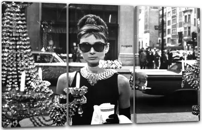 Produktbild von Leinwandbild 3-teilig (120x80cm): Audrey Hepburn, echter Holz-Keilrahmen inkl. Aufhänger, handgefertigt in Deutschland