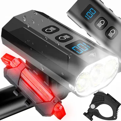 Produktbild von Fahrradlicht Set vorne und hinten, Fahrradlampe LED mit Powerbank, USB aufladbar, wasserdicht IP65, 900 Lumen, 5 Modi, Akku 2500mAh, Rücklicht Retoo