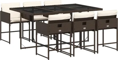 Immagine prodotto di vidaXL set da pranzo da giardino 7 pezzi con cuscini in polirattan marrone