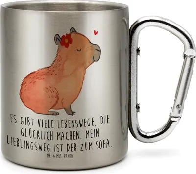 Produktbild von Mr. & Mrs. Panda Thermobecher Capybara Blume - Transparent - Geschenk, thermotasse, Teetasse, Lustige Sprüche, Teebecher, Becher Aus Edelstahl, Trinkbecher