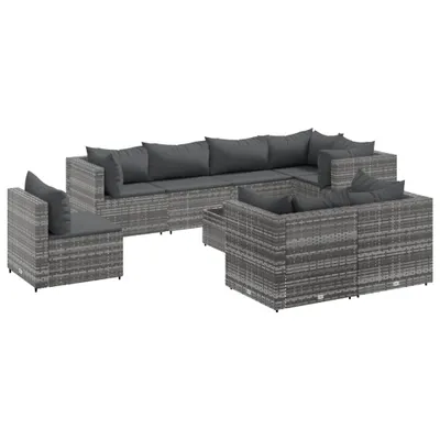 Produktbild von vidaXL 9-tlg. Garten-Lounge-Set mit Kissen Grau Poly Rattan