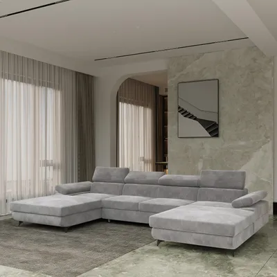 Produktbild von Masseno Ecksofa DETTI mit Schlaffunktion U-Form, Sofa mit Bettkasten, Wohnzimmersofa, Couch, Soffa, Bettsofa, Couchgarnitur- Hellgrau, MONOLITH 84