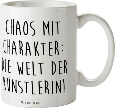 Produktbild von Mr. & Mrs. Panda Trinkbecher Spruch Künstlerin Chaos - Weiß - Geschenk, Tasse, Kunstschaffende, Kaffeetasse, Berufsalltag, Bedruckte, Berufe, Kunstwelt, Kreativindustrie