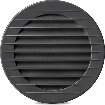 A round black vent grille with horizontal slats.