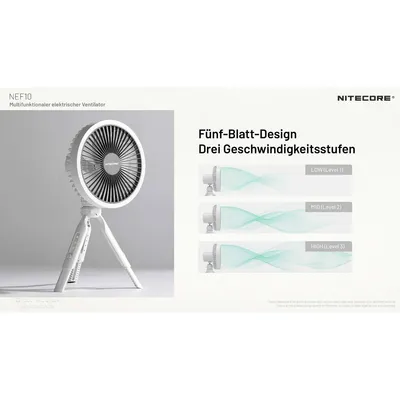 Obrázek produktu pro Nitecore NEF10 Grey Elektrický ventilátor LED Ring Light Ventilátor Powerbank