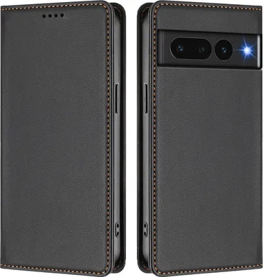 Image de Étui en cuir pour Google Pixel 7 Pro, étui à rabat magnétique en cuirPolyuréthaneavec support, noir