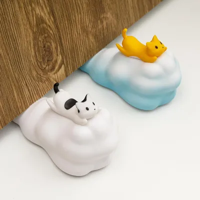 Produktbild von Kunstige kat deurstopper blauw en wit - decoratief voor thuiskantoor vloer - 2 stuks