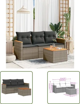 Produktbild von The Living Store 4-tlg. Garten-Sofagarnitur mit Kissen Grau Poly Rattan