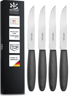 Steakmesser-Set 4-teilig, gezackte Klinge, Edelstahl/Kunststoff, 23 cm