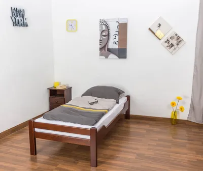 Produktbild von Einzelbett "Easy Premium Line" K1/1n, Buche Vollholz massiv Dunkelbraun - Maße: 90 x 200 cm