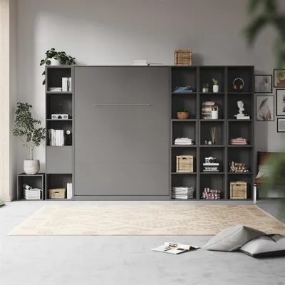 Produktbild von SMARTBett WOHNWAND Schrankbett 140x200 Vertikal mit Regalen Anthrazit
