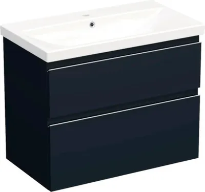 Produktbild von Jungborn Waschplatz TRENTA BxHxT 80x65x45 cm blau marino matt mit Keramik-Waschtisch Griffleiste chrom matt